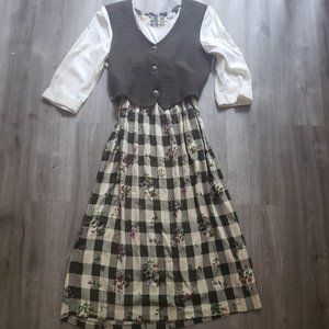 vintage 80's brown longsleeve floral dress